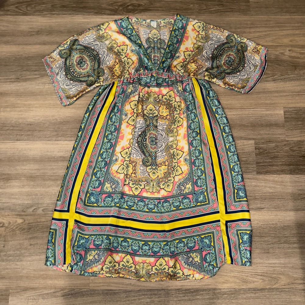 Sundance‎ Bella Verona Scarf Print Dress XL Boho V Neck Elastic Waist